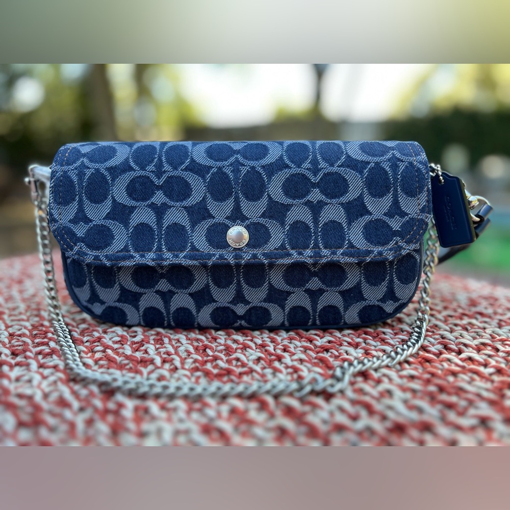 Coach Brook Flap Chain Bag In Signature Denim